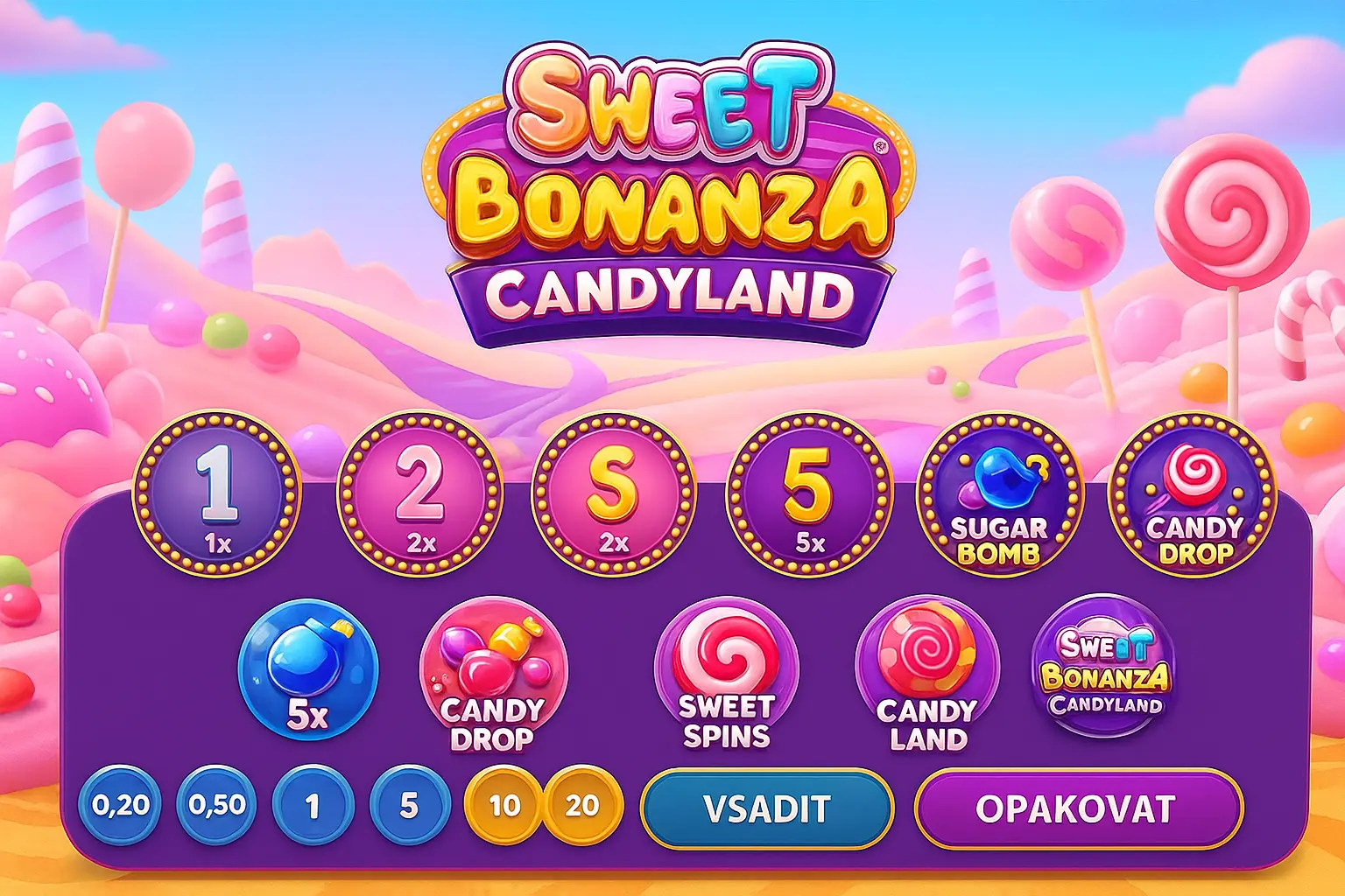 Sweet Bonanza Candyland sázkové rozhraní s možnostmi sázek